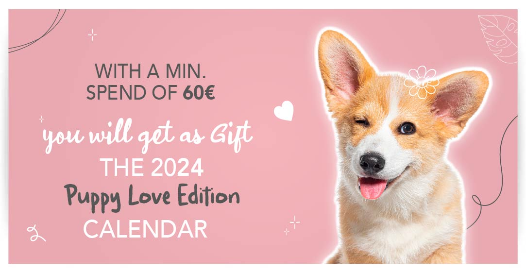 Con 60€ di spesa in regalo il Calendario 2024 Puppy Love Edition